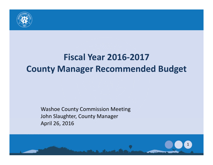 fiscal year 2016 2017 county manager recommended budget