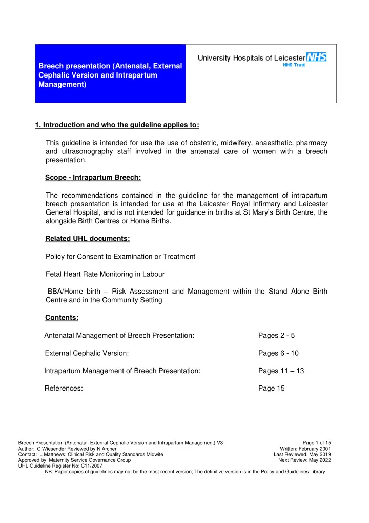breech presentation antenatal external cephalic version