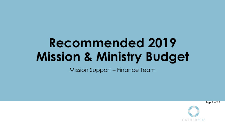 mission ministry budget