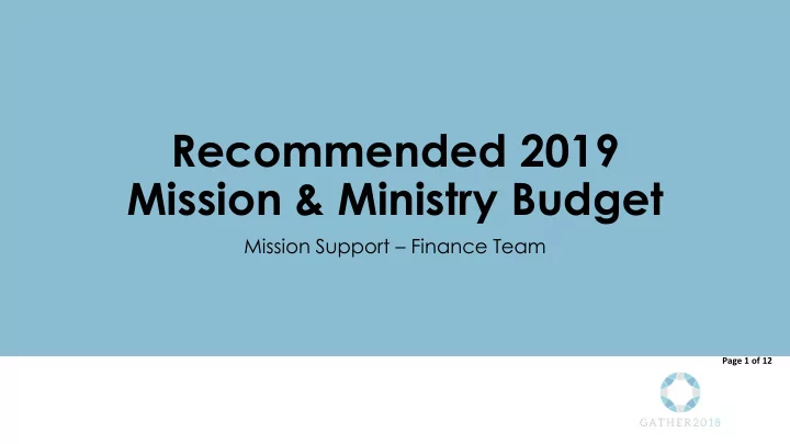mission ministry budget