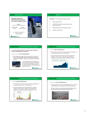 1  9/30/2010 INTRODUCTION: THE TRANSPORTATION  ENERGY IMPERATIVE ELECTRIC VEHICLE BASICS