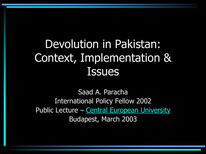 devolution in pakistan context implementation issues