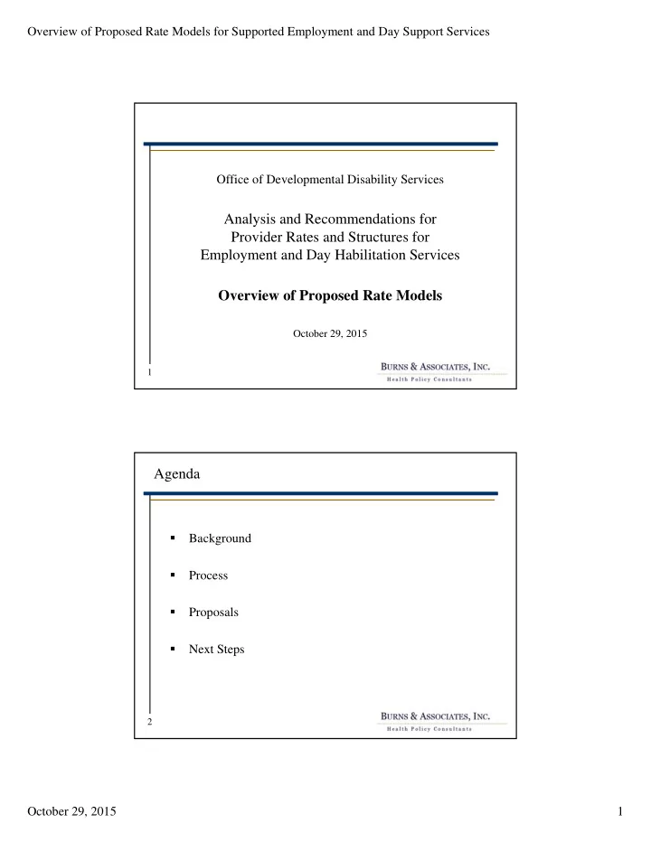 analysis and recommendations for provider rates and