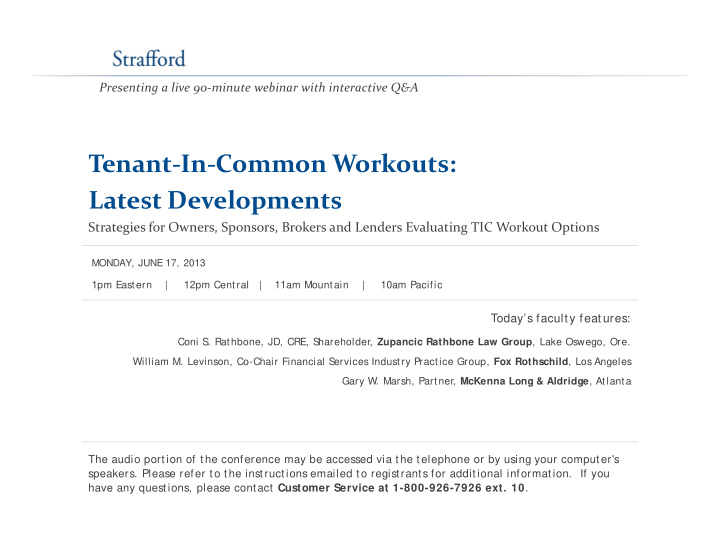 tenant in common workouts latest developments