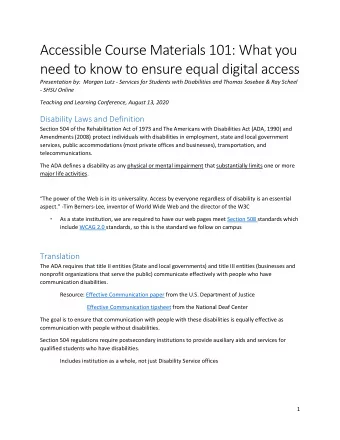 Accessible Course Materials 101: What you need to know to ensure equal digital access  Presentation