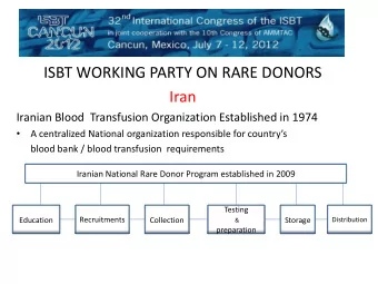 ISBT WORKING PARTY ON RARE DONORS  Iran  Iranian Blood  Transfusion Organization Established in