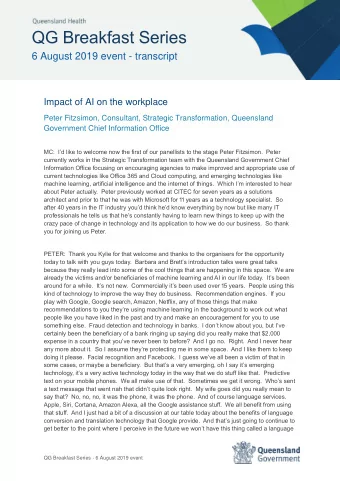 QG Breakfast Series  6 August 2019 event - transcript  QG  Impact of AI on the workplace  Peter