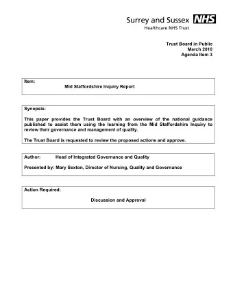 Trust Board in Public  March 2010  Agenda Item 3  Item:  Mid Staffordshire Inquiry Report