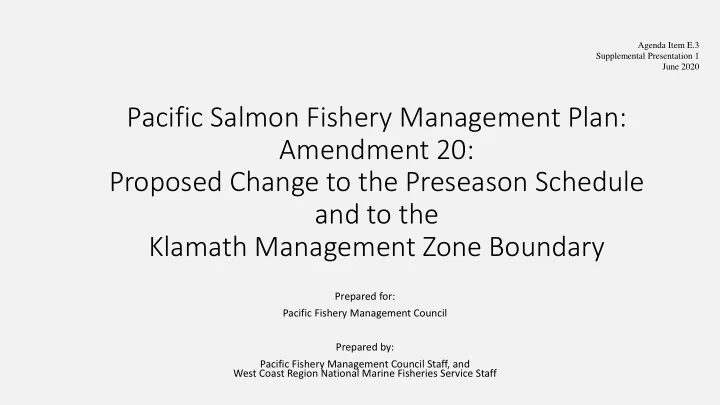 pacific salmon fishery management plan amendment 20