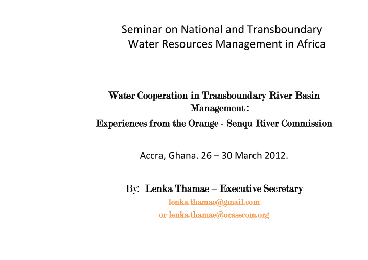 seminar on national and transboundary water resources
