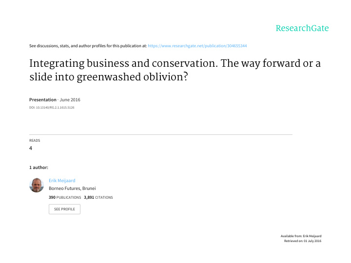 integrating business and conservation the way forward or
