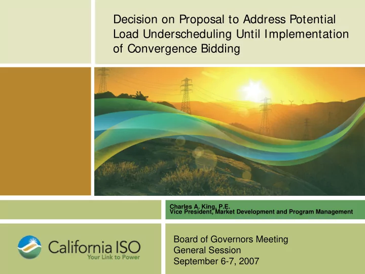 decision on proposal to address potential load
