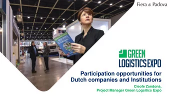 Participation opportunities for  Dutch companies and Institutions  Cleofe Zandon,  Project
