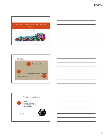 4/3/2014  Function, Literacy, and the Common  Core  Connecting the Dots  The dots  The Sensory