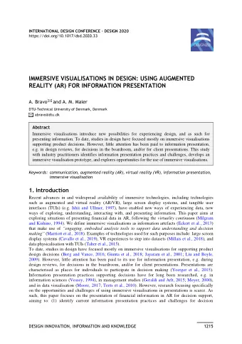 IMMERSIVE VISUALISATIONS IN DESIGN: USING AUGMENTED  REALITY (AR) FOR INFORMATION PRESENTATION A.