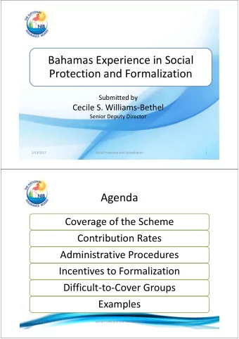 Bahamas Experience in Social  Protection and Formalization  Submitted by  Cecile S. Williams-Bethel