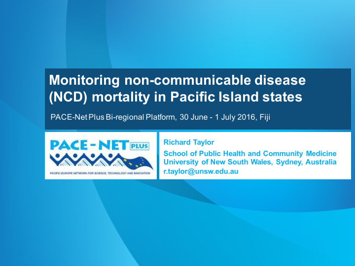 monitoring non communicable disease ncd mortality in