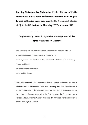 Opening Statement by Christopher Pryde, Director of Public Prosecutions for Fiji at the 33 rd