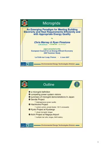 Microgrids  An Emerging Paradigm for Meeting Building  Electricity and Heat Requirements
