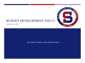 BUDGET DEVELOPMENT 2020-21  JANUARY 22, 2020  Everybody Counts; Everybody Learns  DISTRICT VISION