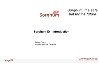 Sorghum: the safe  bet for the future  Sorghum ID - Introduction  Cline Duroc  Charles-Antoine