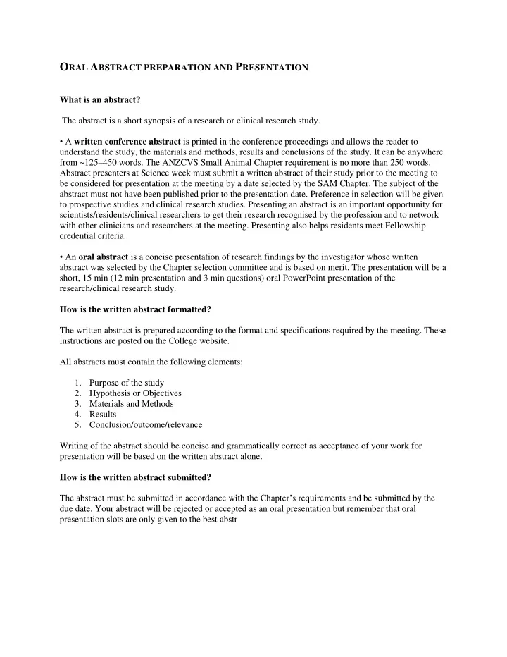 how is the oral abstract presentation formatted format of