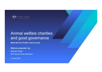 Animal welfare charities  and good governance  What Not-For-Profits need to know  Webinar presented