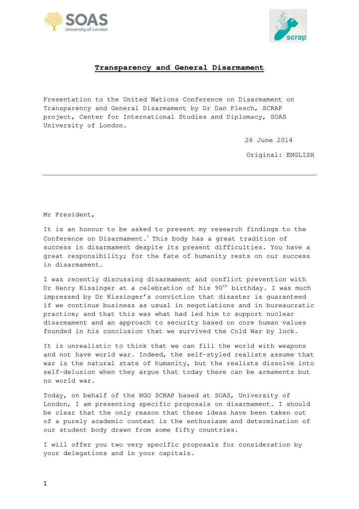 transparency and general disarmament presentation to the