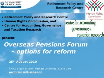 - options for reform 25 th August 2010  RPRC: Susan St John, Michael Littlewood, Claire Dale