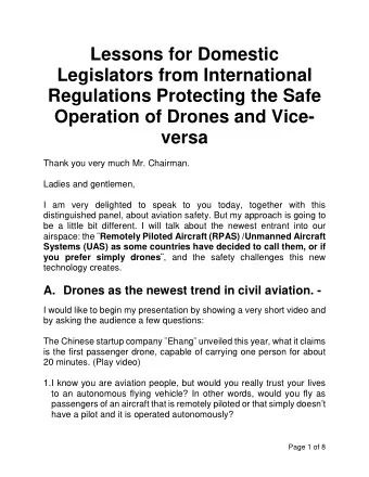 Lessons for Domestic  Legislators from International  Regulations Protecting the Safe  Operation of