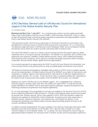 ICAO Secretary General calls on UN Security Council for international  support of the Global