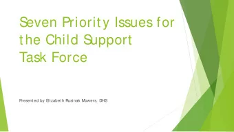 S  even Priority Issues for  the Child S  upport  Task Force  Presented by Elizabeth Rusinak