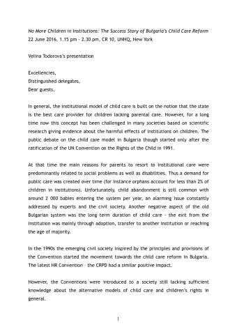 No More Children in Institutions: The Success Story of Bulgarias Child Care Reform  22 June