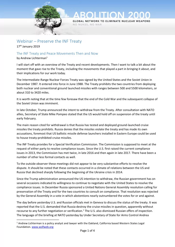 webinar preserve the inf treaty