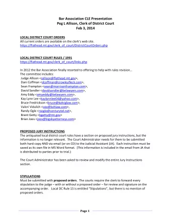 Bar Association CLE Presentation  Peg L Allison, Clerk of District Court  Feb 3, 2014 LOCAL