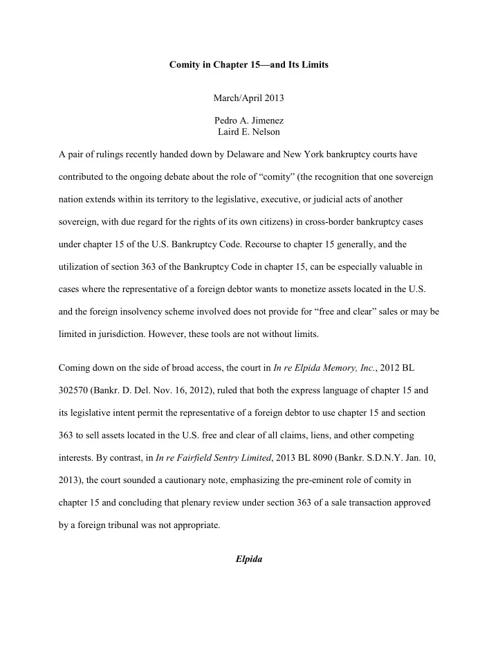 comity in chapter 15 and its limits march april 2013