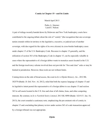 Comity in Chapter 15and Its Limits  March/April 2013  Pedro A. Jimenez  Laird E. Nelson  A pair