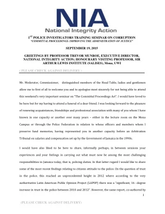 1 ST POLICE INVESTIGATORS TRAINING SEMINAR ON CORRUPTION COMMITTAL PROCEEDINGS: IMPROVING THE