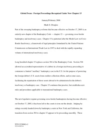 Global Focus:  Foreign Proceedings Recognized Under New Chapter 15  January/February 2006  Mark G.