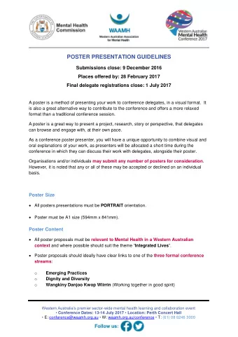POSTER PRESENTATION GUIDELINES  Submissions close: 9 December 2016  Places offered by: 28 February