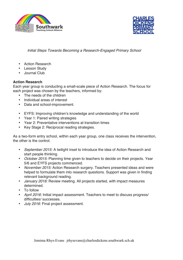 initial steps towards becoming a research engaged primary