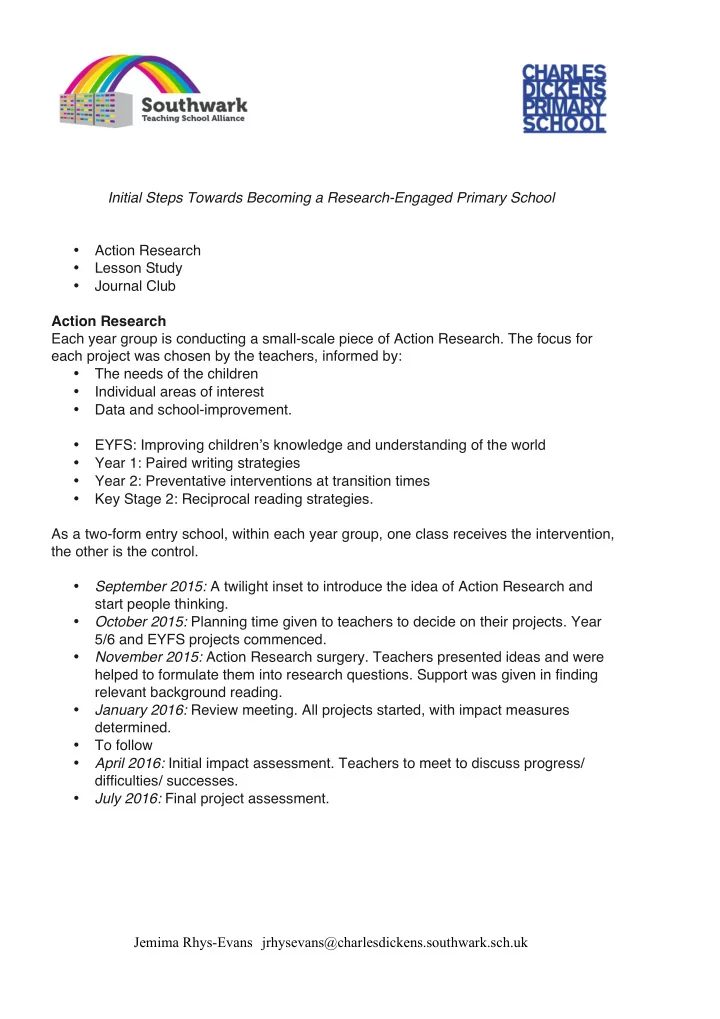 initial steps towards becoming a research engaged primary
