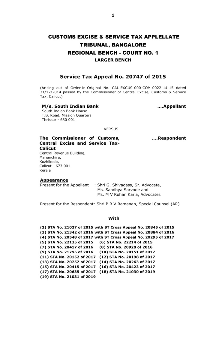 customs excise service tax applellate tribunal bangalore