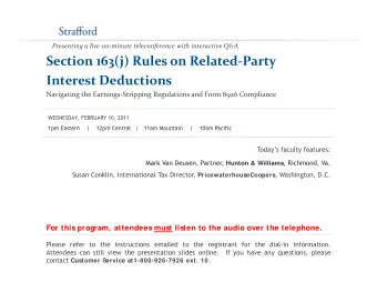 Section 163(j) Rules on Related  Party Interest Deductions Navigating the Earnings  Stripping