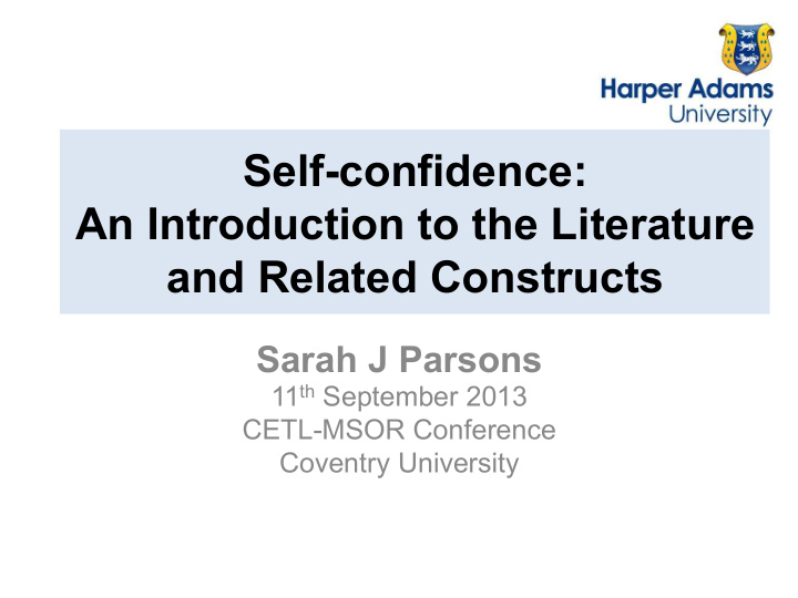 self confidence an introduction to the literature and
