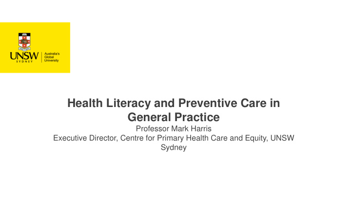 health literacy and preventive care in general practice