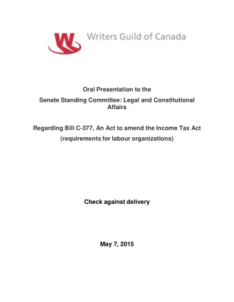 Oral Presentation to the  Senate Standing Committee: Legal and Constitutional Affairs Regarding