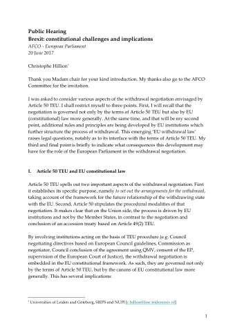 Public Hearing  Brexit: constitutional challenges and implications  AFCO - European Parliament  20