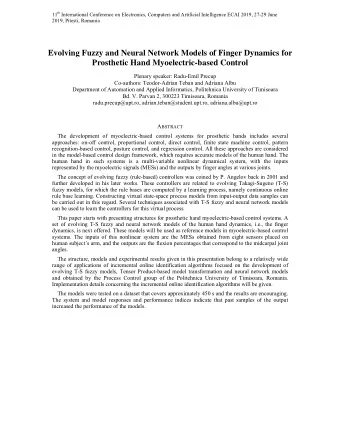 Evolving Fuzzy and Neural Network Models of Finger Dynamics for  Prosthetic Hand Myoelectric-based