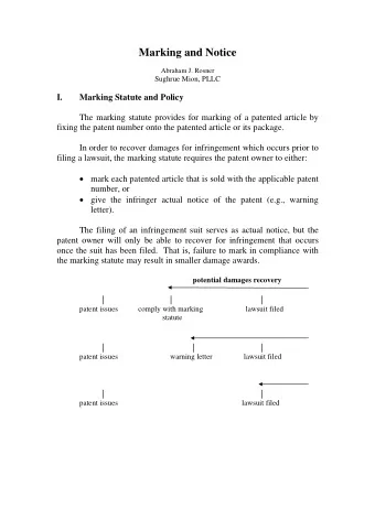 Marking and Notice  Abraham J. Rosner  Sughrue Mion, PLLC  I.  Marking Statute and Policy  The